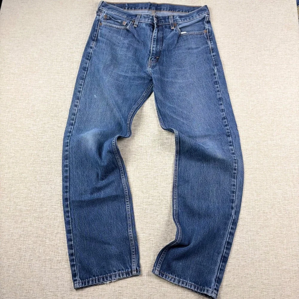 Levis 505 Mens 36x34 Light Distress Jeans Thigh Fade ** Vintage Style ** Denim